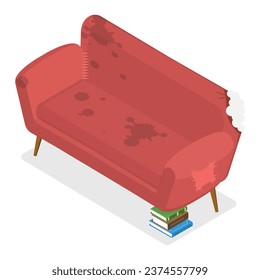 3D Isometric Flat Vector Set of Broken Furniture. Item 6