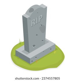 3D Isometric Flat Vector Set of Graveyard Tombstones. Item 1