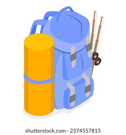 3D Isometric Flat Vector Set of Traveler Camp Knapsacks. Item 1