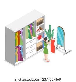 3D Isometric Flat Vector Set of Wardrobes. Item 3