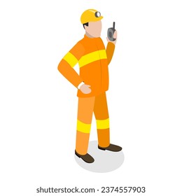 3D Isometric Flat Vector Set of Firefighter Characters. Item 4