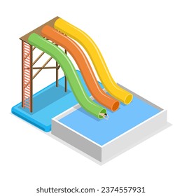 3D Isometric Flat Vector Set of Aquapark Scenes. Item 2