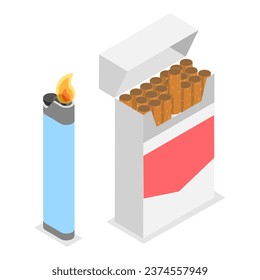 3D Isometric Flat Vector Set of Smoker Collection. Item 2