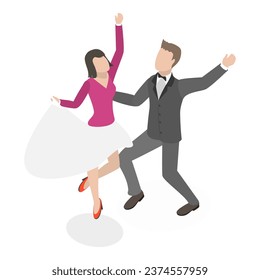 3D Isometric Flat Vector Set of Dancing People. Item 3