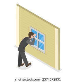 3D Isometric Flat Vector Set of Peeking People. Item 3