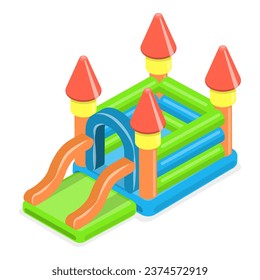 Vector plano isométrico 3D conjunto de castillos inflables bouncy. Tema 2