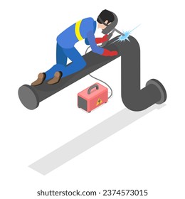 3D Isometric Flat Vector Set of Welder Workers. Item 1