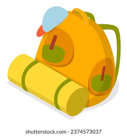 3D Isometric Flat Vector Set of Traveler Camp Knapsacks. Item 2