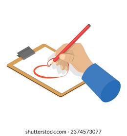 3D Isometric Flat Vector Set of Hands Writing Something in Notepad and Drawing in Sketchbook. Item 2