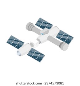 3D Isometric Flat Vector Set of Spacecraft Shuttles and Satellites. Item 2