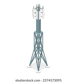 3D Isometric Flat Vector Set of Telecom Towers. Item 2