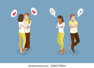3D Isometric Flat Vector Set of Man and Woman Couple