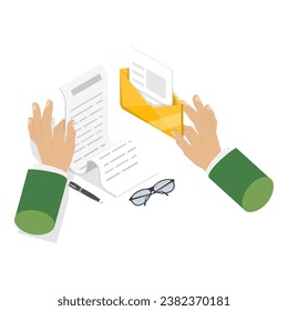 3D Isometric Flat Vector Set of Hands Writing Something in Notepad and Drawing in Sketchbook. Item 4