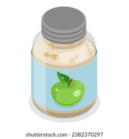 3D Isometric Flat Vector Set of Jam Glass Jars. Item 3