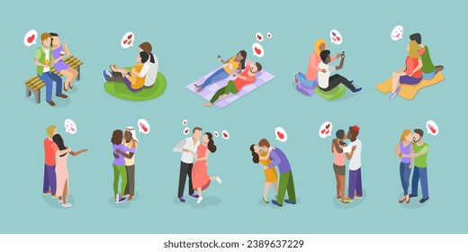 3D Isometric Flat Vector Set of Lovers Couples