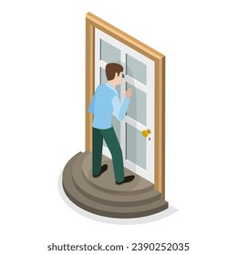 3D Isometric Flat Vector Set of Peeking People. Item 1