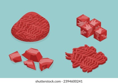 3D Isometric Flat Vector Set of Stuffing Meat Products