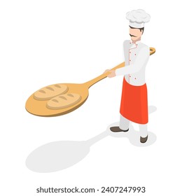 3D Isometric Flat Vector Set of Bakery Food Production, Bakehouse Workers. Item 1