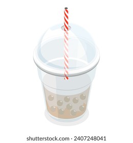 3D Isometric Flat Vector Set of Bubble Tea, Yummy Soft Drink. Item 2