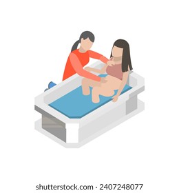 3D Isometric Flat Vector Set of Birth Positions, Pregnant Woman in Labour. Item 1