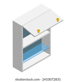 3D Isometric Flat Vector Set of Kitchen Cabinets, Empty Wooden Storages and Shelves. Item 4