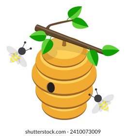 3D Isometric Flat Vector Set of Beekeeping, Honey Collecting. Item 1