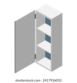 3D Isometric Flat Vector Set of Kitchen Cabinets, Empty Wooden Storages and Shelves. Item 8