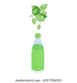 3D Isometric Flat Vector Set of Bottles With Berry Beverage, Fresh Squeezed Juice. Item 1