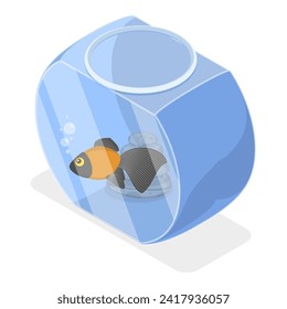3D Isometric Flat Vector Set of Home Aquariums, Aquatic Pet Containers. Item 1