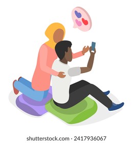 3D Isometric Flat Vector Set of Lovers Couples, Adorable Romantic Scenes. Item 1