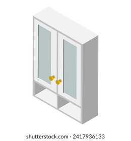 3D Isometric Flat Vector Set of Kitchen Cabinets, Empty Wooden Storages and Shelves. Item 7