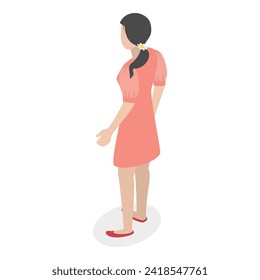 3D Isometric Flat Vector Set of Summertime Dresses, Girls Outfits. Item 1
