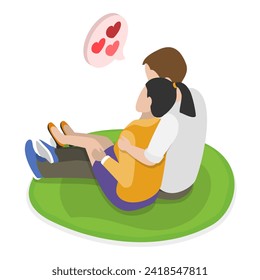 3D Isometric Flat Vector Set of Lovers Couples, Adorable Romantic Scenes. Item 4