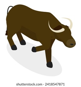 3D Isometric Flat Vector Set of Bulls And Cows, Farm Animals. Item 2