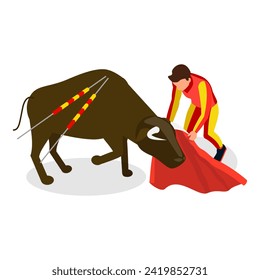 3D Isometric Flat Vector Set of Corrida Elements, Public Traditional Performance in Spain. Item 2