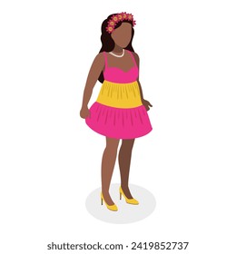 3D Isometric Flat Vector Set of Summertime Dresses, Girls Outfits. Item 2