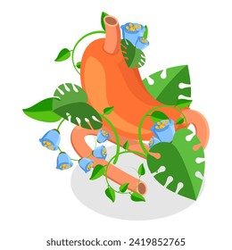 3D Isometric Flat Vector Set of Human Organs With Flowers, Floral Internal Anatomy. Item 2