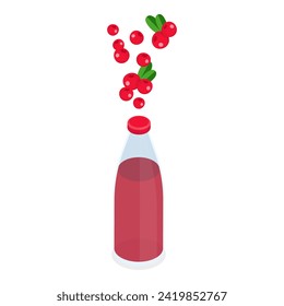 3D Isometric Flat Vector Set of Bottles With Berry Beverage, Fresh Squeezed Juice. Item 4