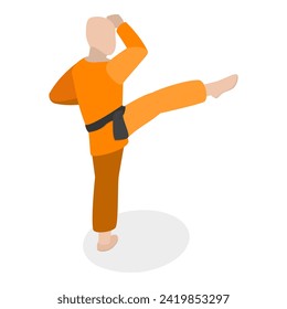 3D Isometric Flat Vector Set of Martial Art Characters, Practicing Fighters. Item 4