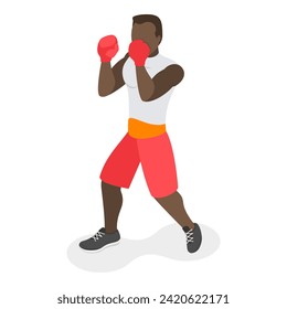 3D Isometric Flat Vector Set of Martial Art Characters, Practicing Fighters. Item 3