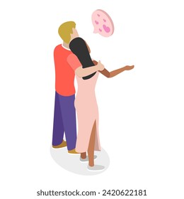 3D Isometric Flat Vector Set of Lovers Couples, Adorable Romantic Scenes. Item 7