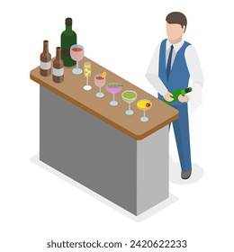 3D Isometric Flat Vector Set of Catering Services, Serving Foods on Outdoor Events. Item 2