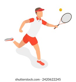 3D Isometric Flat Vector Set of Tennis Players, Summer Sport. Item 5