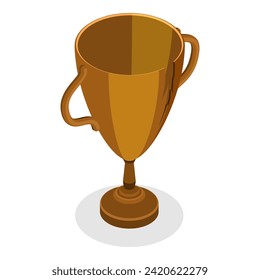 3D Isometric Flat Vector Set of Rank Trophies, Gold, Silver, Bronze and Wooden. Item 1