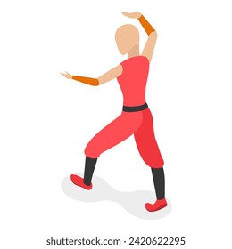3D Isometric Flat Vector Set of Martial Art Characters, Practicing Fighters. Item 2