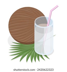 3D Isometric Flat Vector Set of Cocount Elements, Natural Eco-Friendly Products. Item 2