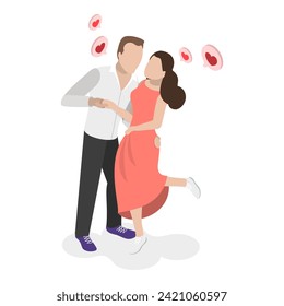 3D Isometric Flat Vector Set of Lovers Couples, Adorable Romantic Scenes. Item 9