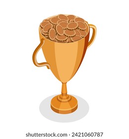 3D Isometric Flat Vector Set of Rank Trophies, Gold, Silver, Bronze and Wooden. Item 2
