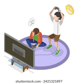 3D Isometric Flat Vector Set of Video Game Scenes, Gaming Entertainment and Leisure. Item 4