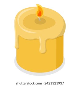 3D Isometric Flat Vector Set of Wax Candles, Stages Of Burning. Item 3